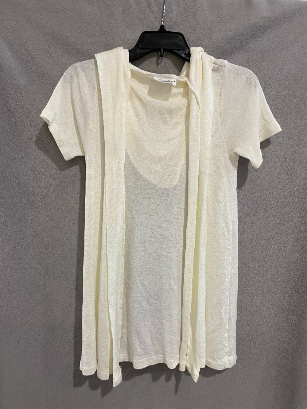Michael Stars Ivory Hooded Open Front Cardigan Short Sleeve One Size 0322